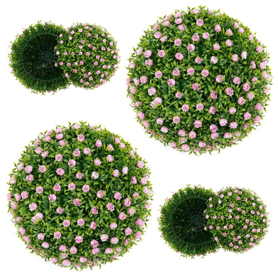 2 Pieces Artificial Plant Topiary Balls 17.5 Inch Faux Decorative Balls with Pink Flowers