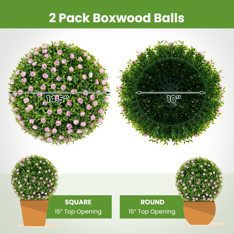 2 Pieces Artificial Plant Topiary Balls 17.5 Inch Faux Decorative Balls with Pink Flowers