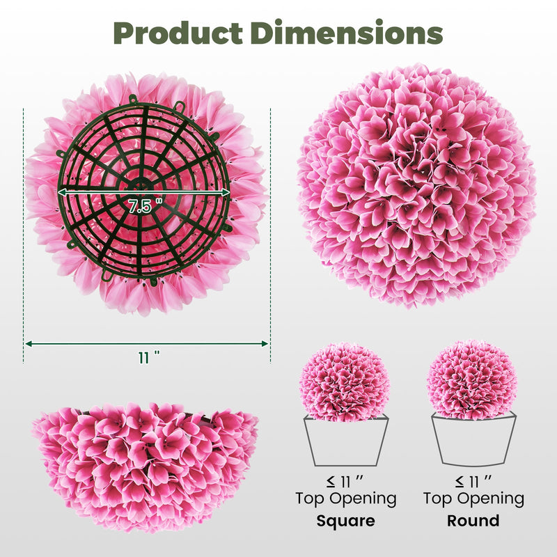 2 PCS Artificial Plant Topiary Balls Faux Boxwood Decorative Balls-Pink