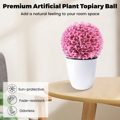 2 PCS Artificial Plant Topiary Balls Faux Boxwood Decorative Balls-Pink