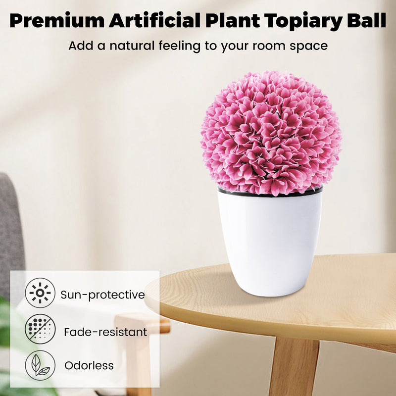 2 PCS Artificial Plant Topiary Balls Faux Boxwood Decorative Balls-Pink