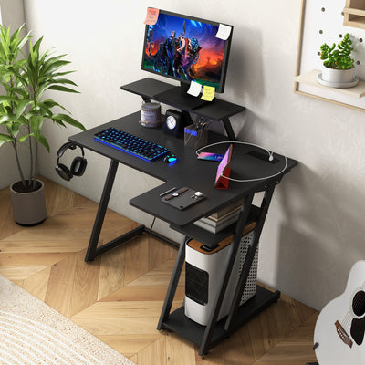 L Shaped Gaming Desk with Outlets and USB Ports-Black