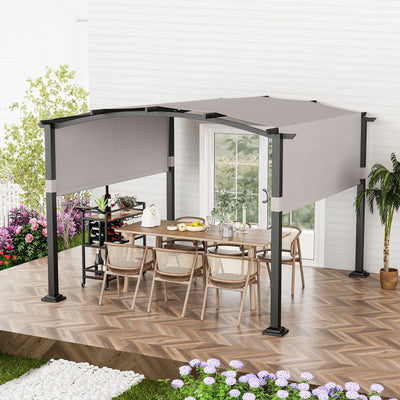 10 x 10 ft Outdoor Pergola Modern Arched Patio Garden Shelter with Retractable Sunshade Canopy-Gray