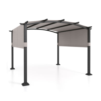 10 x 10 ft Outdoor Pergola Modern Arched Patio Garden Shelter with Retractable Sunshade Canopy-Gray