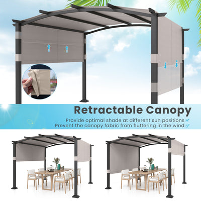 10 x 10 ft Outdoor Pergola Modern Arched Patio Garden Shelter with Retractable Sunshade Canopy-Gray