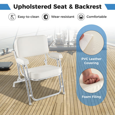 Portable Aluminum Boat Deck Beach Chair with Cushioned Seat-White