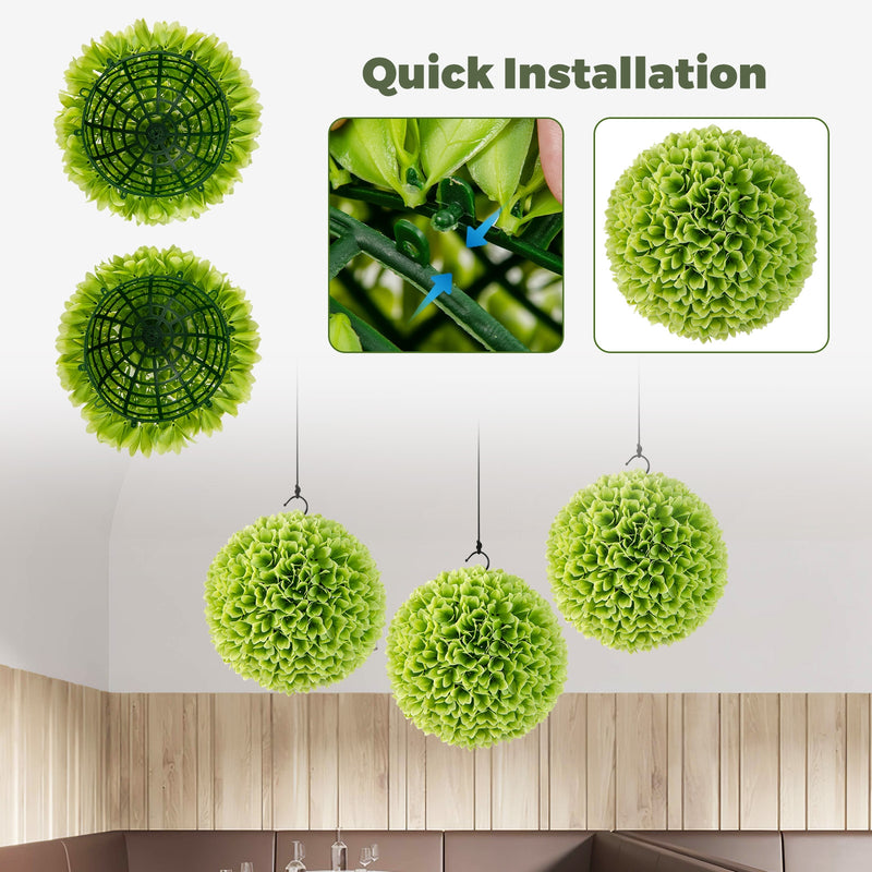 2 Pieces Artificial Plant Topiary Balls Faux Boxwood Decorative Balls-Green