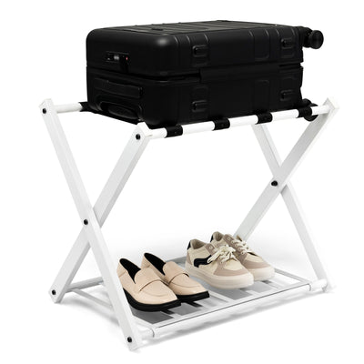 Set of 2 Folding Metal Luggage Rack Suitcase-White