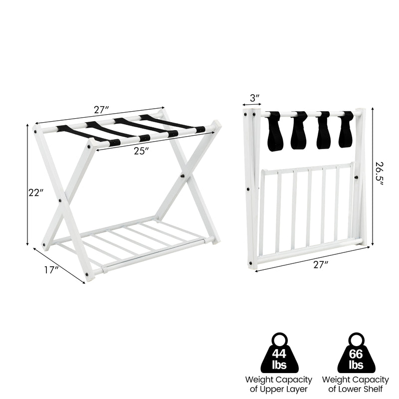 Set of 2 Folding Metal Luggage Rack Suitcase-White