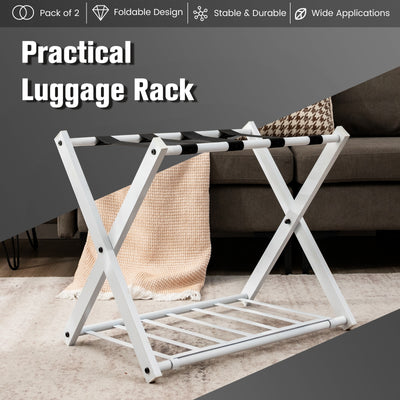 Set of 2 Folding Metal Luggage Rack Suitcase-White