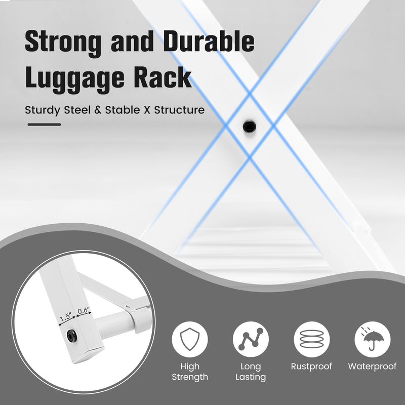 Set of 2 Folding Metal Luggage Rack Suitcase-White