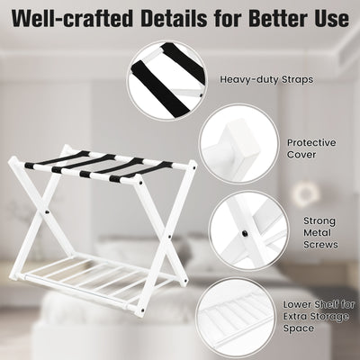 Set of 2 Folding Metal Luggage Rack Suitcase-White