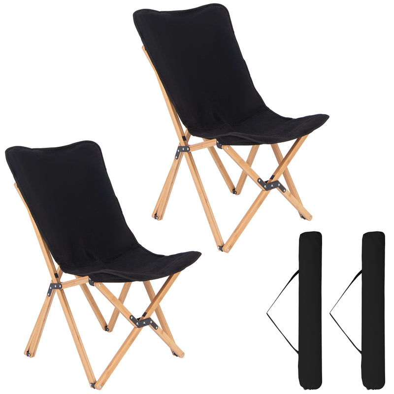 Set of 2 Bamboo Dorm Chair with Storage Pocket for Camping and Fishing-Black