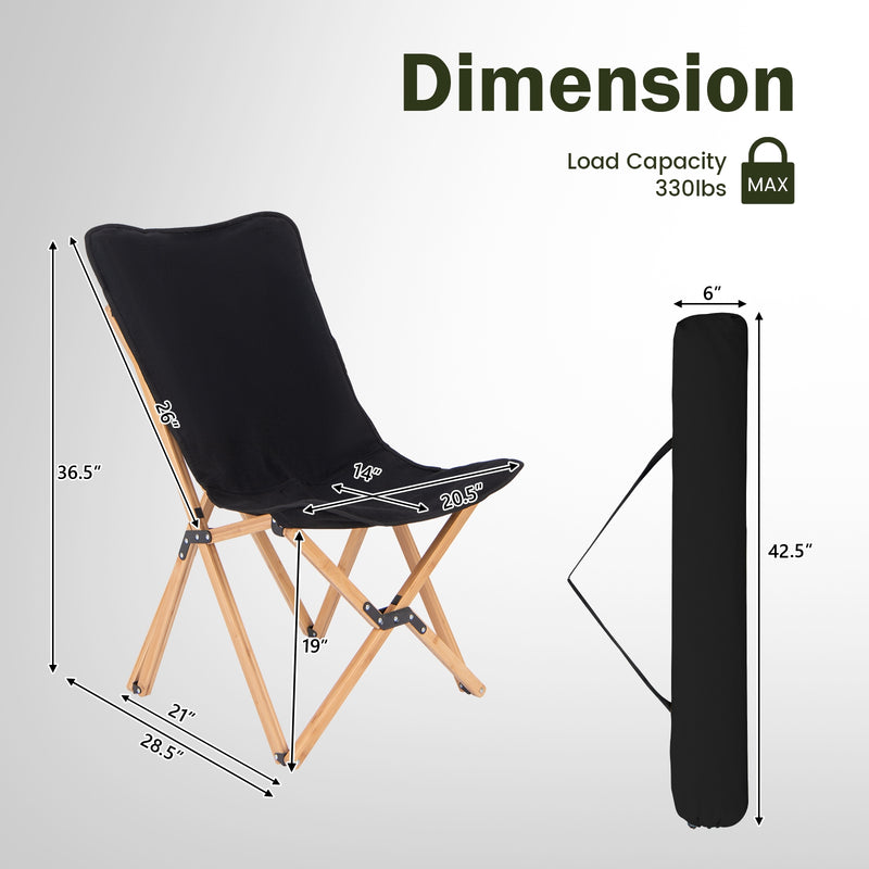 Set of 2 Bamboo Dorm Chair with Storage Pocket for Camping and Fishing-Black