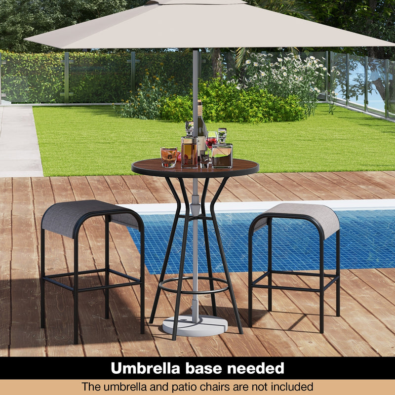 3 Pieces Outdoor Round Bar Table Set with 1.6 Inches Umbrella Hole