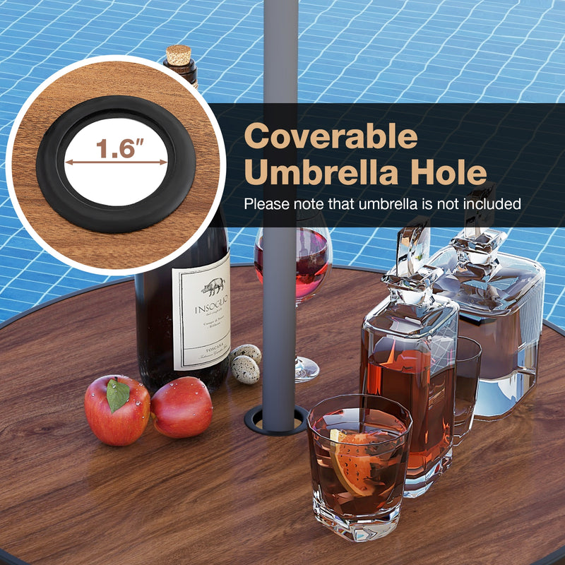 3 Pieces Outdoor Round Bar Table Set with 1.6 Inches Umbrella Hole