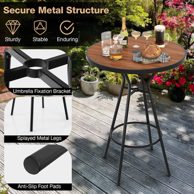 3 Pieces Outdoor Round Bar Table Set with 1.6 Inches Umbrella Hole