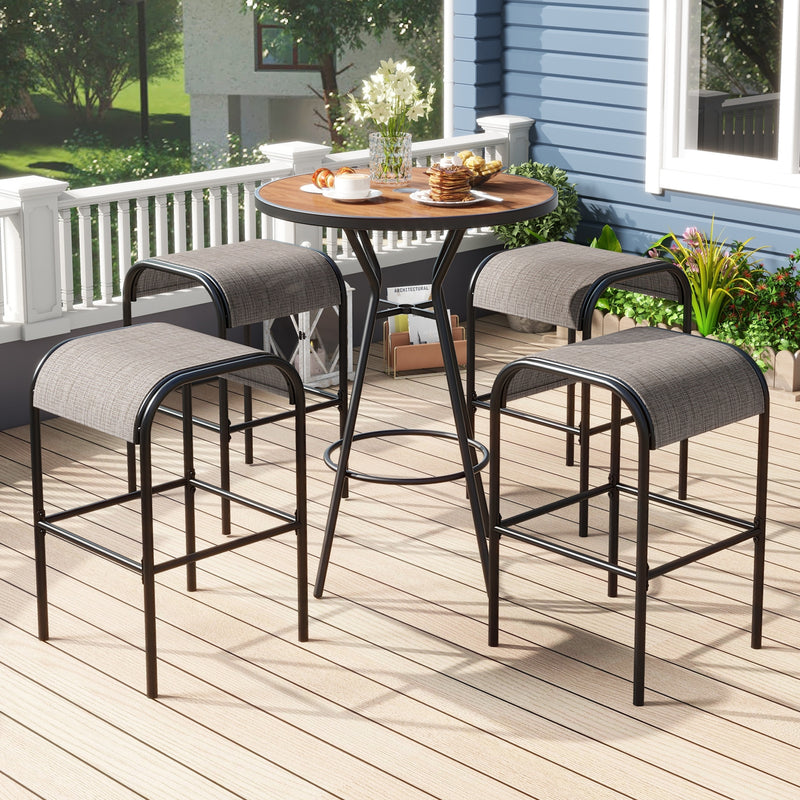 5 Pieces Outdoor Round Bar Table Set with 1.6 Inches Umbrella Hole