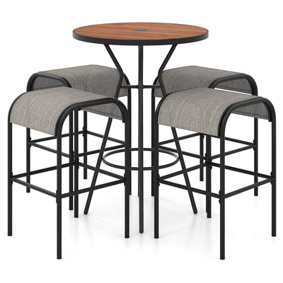 5 Pieces Outdoor Round Bar Table Set with 1.6 Inches Umbrella Hole