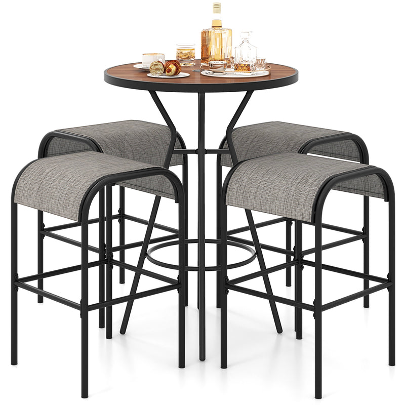 5 Pieces Outdoor Round Bar Table Set with 1.6 Inches Umbrella Hole