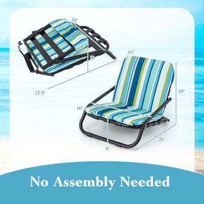 2 Pack Low Folding Beach Chairs for Adults with Cushion-Blue