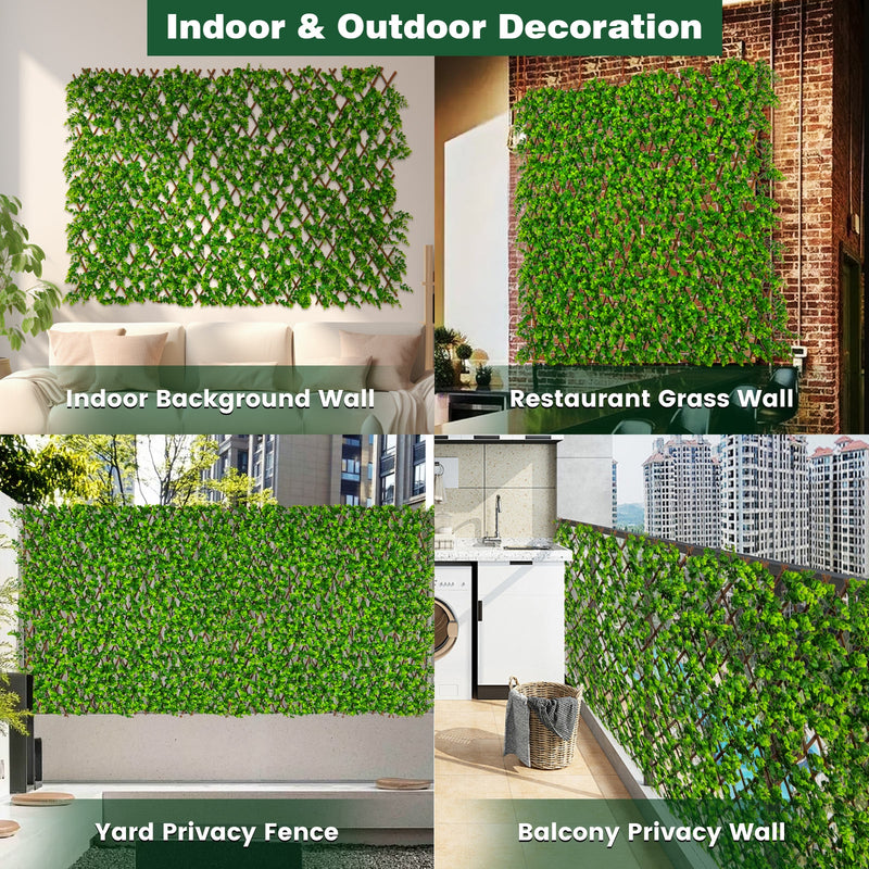 Expandable Fence Privacy Screen with Sun-Protective Artificial Hedge for Balcony Patio