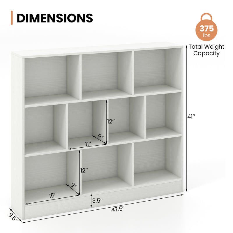 41 inches Wooden Toy Storage Organizer with 10 Cubes for Kids-White