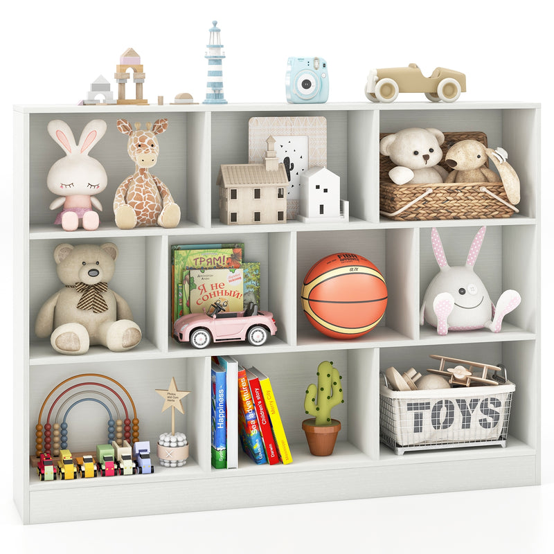 41 inches Wooden Toy Storage Organizer with 10 Cubes for Classroom Daycare Nursery Kindergarten-White