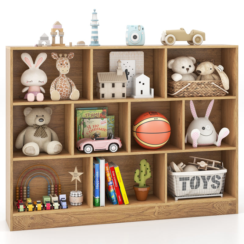 41 inches Wooden Toy Storage Organizer with 10 Cubes for Classroom Daycare Nursery Kindergarten-Natural