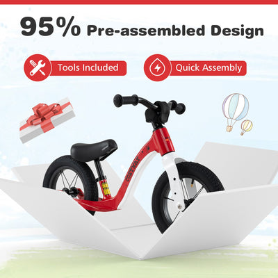 12-Inch Balance Bike with Adjustable Seat and Rotatable Handlebar for Over 36 Months Old-Red