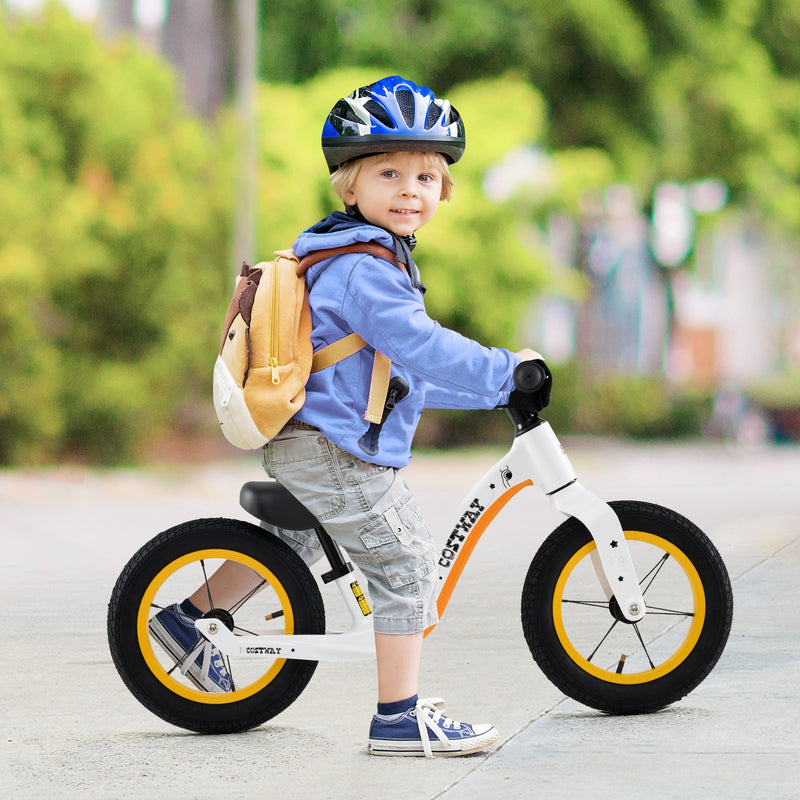 12-Inch Balance Bike with Adjustable Seat and Rotatable Handlebar for Over 36 Months Old-White