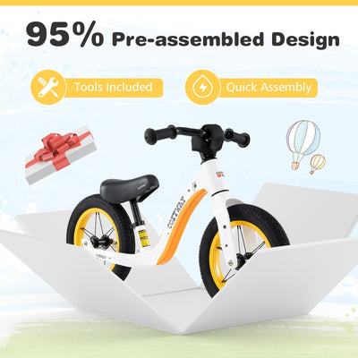 12-Inch Balance Bike with Adjustable Seat and Rotatable Handlebar for Over 36 Months Old-White