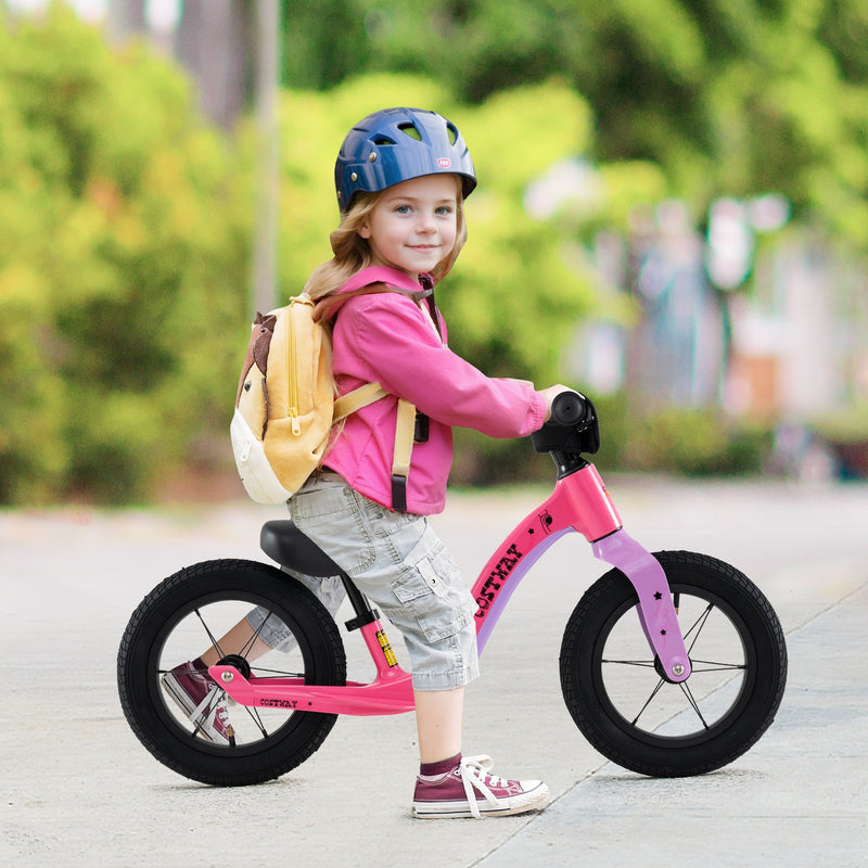 12-Inch Balance Bike with Adjustable Seat and Rotatable Handlebar for Over 36 Months Old-Pink