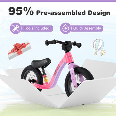 12-Inch Balance Bike with Adjustable Seat and Rotatable Handlebar for Over 36 Months Old-Pink