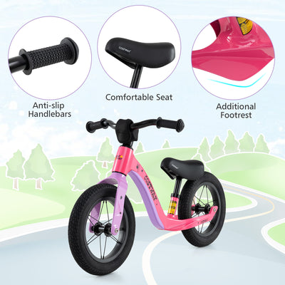 12-Inch Balance Bike with Adjustable Seat and Rotatable Handlebar for Over 36 Months Old-Pink