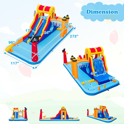 6-In-1 Inflatable Water Slide with Dual Slides Climbing Wall and Cave Crawling Game with 950W Blower