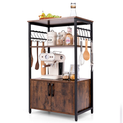 3-Tier Kitchen Baker’s Rack with Cabinet and 2 Open Shelves-Brown