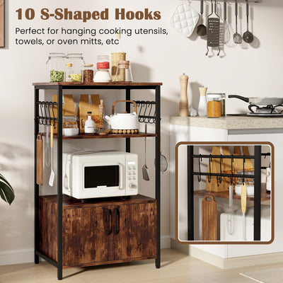 3-Tier Kitchen Baker’s Rack with Cabinet and 2 Open Shelves-Brown