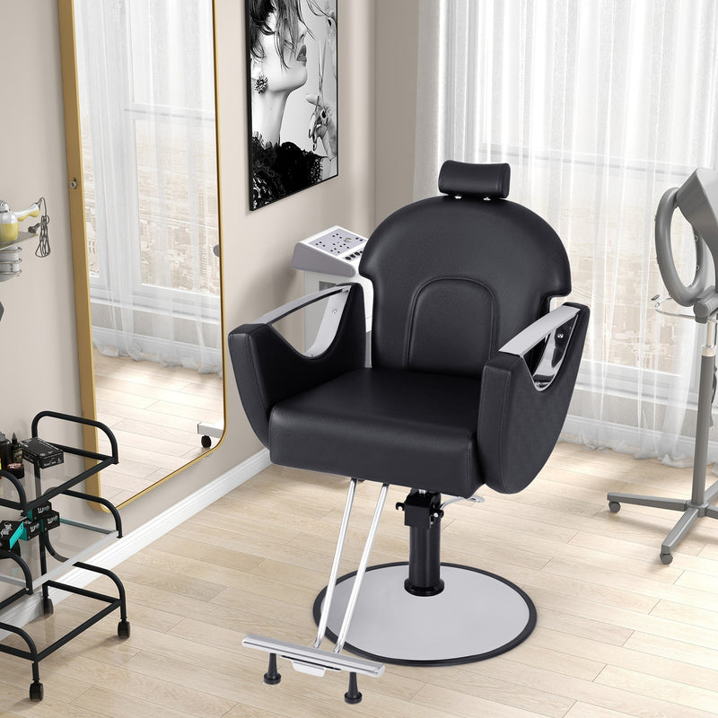 360°Swivel Reclining Salon Chair for Hair Stylist-Black