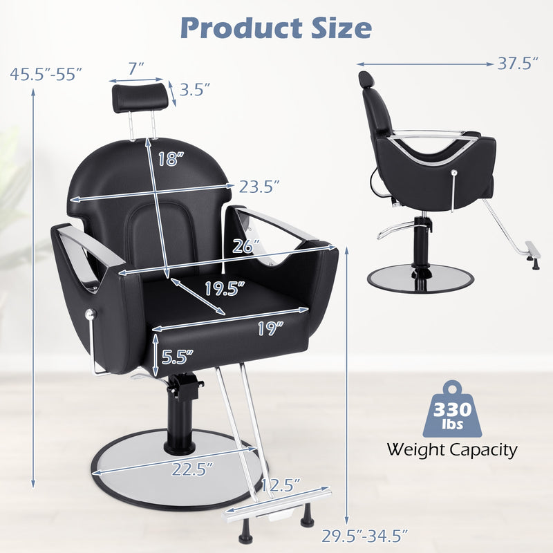 360°Swivel Reclining Salon Chair for Hair Stylist-Black