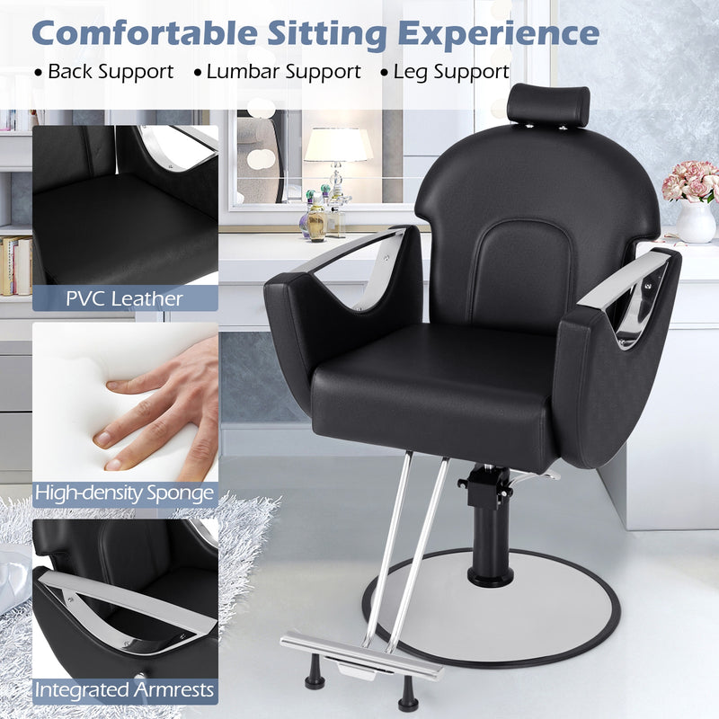 360°Swivel Reclining Salon Chair for Hair Stylist-Black