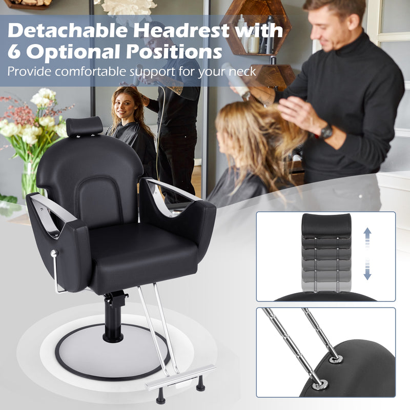 360°Swivel Reclining Salon Chair for Hair Stylist-Black