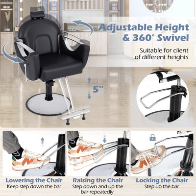 360°Swivel Reclining Salon Chair for Hair Stylist-Black