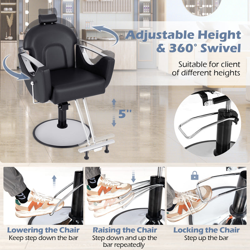 360°Swivel Reclining Salon Chair for Hair Stylist-Black