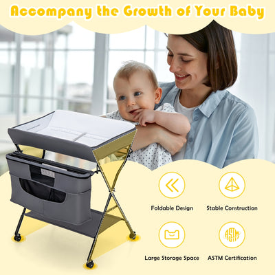 Portable Adjustable Height Newborn Nursery Organizer with wheel-Gray