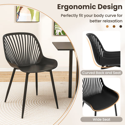 Modern Kitchen Chairs with Metal Legs  Cutout Backrest  Curved Seat for Dining Room Home Office-Black