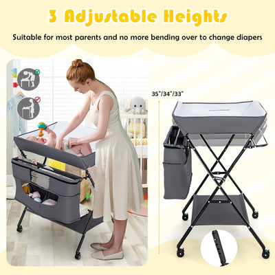 Portable Adjustable Height Newborn Nursery Organizer with wheel-Gray