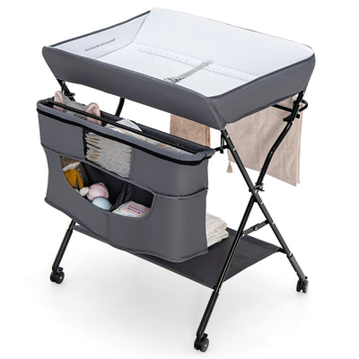 Portable Adjustable Height Newborn Nursery Organizer with wheel-Gray