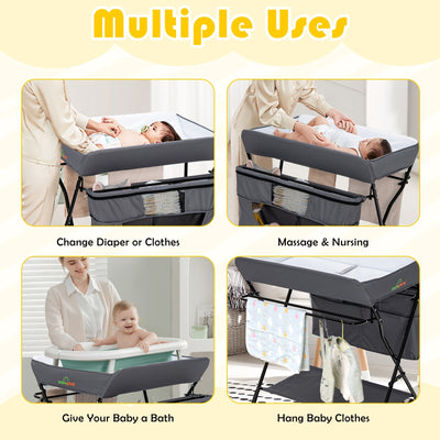 Portable Adjustable Height Newborn Nursery Organizer with wheel-Gray