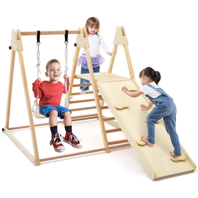 5-in-1 Indoor Jungle Gym Foldable Climber Playset with Fun Slide and Adjustable Swing